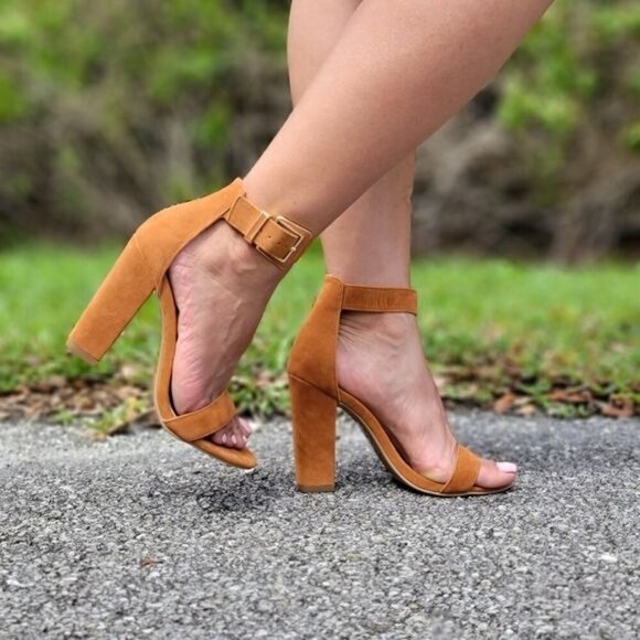 Chestnut Chunky Block Heels Open Toe Casual Sandals - Picture 6 of 9